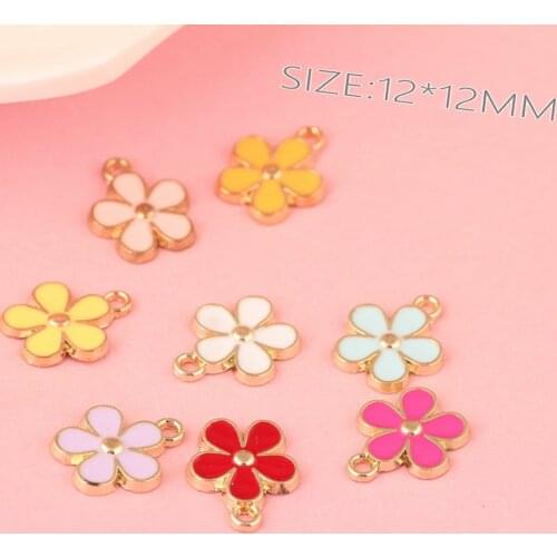 Mini Order 20PCS 12*12MM Mix Colors gold Color Plated Spring Little Flower Necklace Pendants Girls DIY jewelry Ornament Charm
