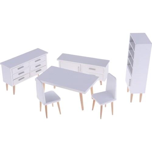 1/12 Dollhouse Furniture White Wooden Table Chair Cabinet Bookcase Rooms Life Scenes Decor Photography Props
