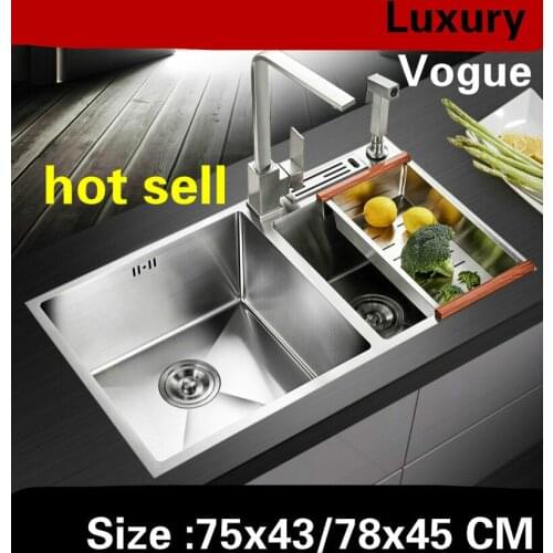 Free shipping Apartment 304 stainless steel multifunction kitchen manual sink double groove 75x43/78x45 CM
