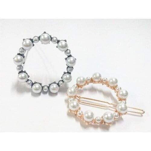 Fashion Ornaments Hairpins with Pearls Barrette Geometric Hair Jewelry Round shape Hair Clip Wedding Hair Accessories