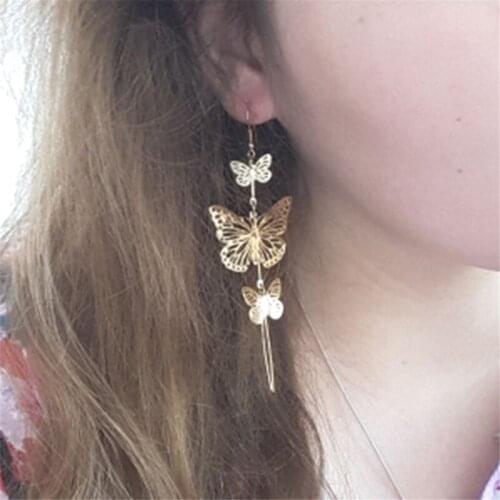 Fashion Gold Alloy Double Bow Hollow Flower Jewelry Elegant Earrings Long Tassel Earrings Brincos Women Earrings Trendy