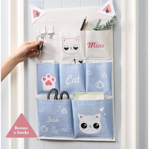 Cartoon Cotton And Linen Storage Hanging Bag Household Convenient Wall-Mounted Bedroom Bathroom Storage Rack