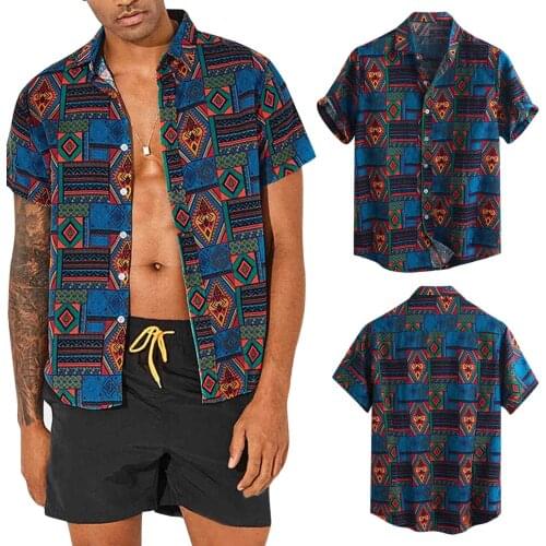 Mens Shirts Chemise Short-sleeve Harajuku Fashion Ethnic Short Sleeve Casual Loose Hawaiian Shirt Blouse Clothing 2021 New