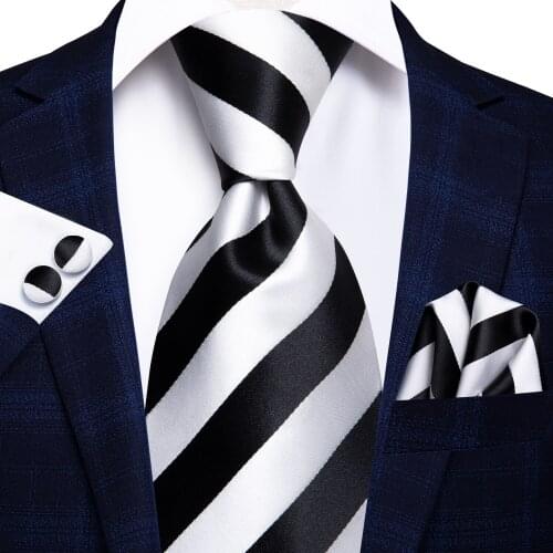 Hi-Tie Black Fashion Business Striped 100% Silk Mens Tie NeckTie 8.5cm Ties for Men Formal Luxury Wedding Quality Gravata