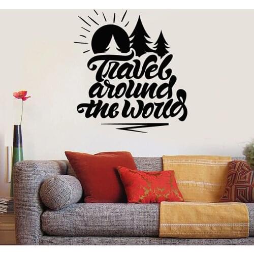 Wall Decal Words Travel Around The World Adventure Quotes Vinyl Window Stickers Sun Forest Art Mural Living Room Home Decor M628