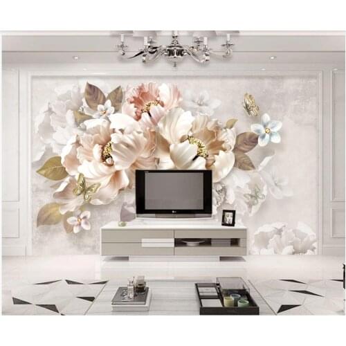 Custom mural on the wall 3d photo wallpaper Embossed Peony Flower Butterfly decor living room wallpaper for wall 3 d in rolls