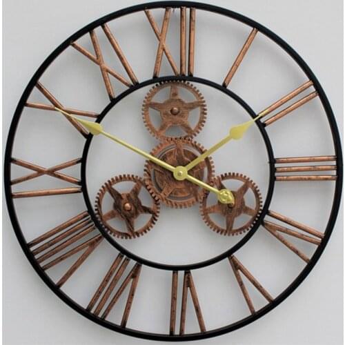 Cross-Border Large Size Antique Retro Metal Wall Clock American Hanging Clock LOFT Industrial Wind Gear Clock