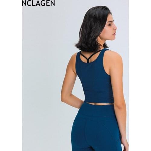 NCLAGEN Women Tank Top Gym Sports Athletic Active Yoga Vest Sports Underwear Gym Workout Running Push-up Crop Top Fitness Bra