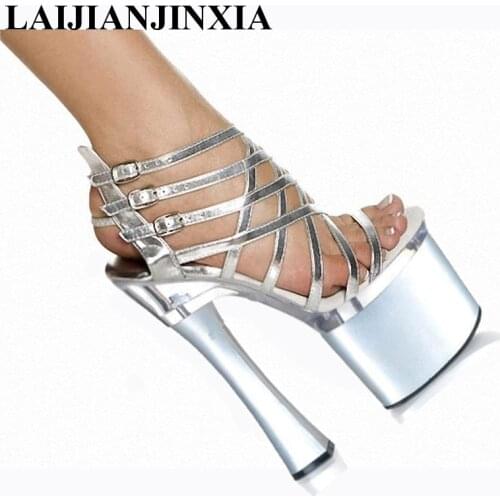New Ankle Strap Pumps Comfortable Super High Sandals Buckle Strap 18cm High-Heeled Shoes Platforms Dance Shoes
