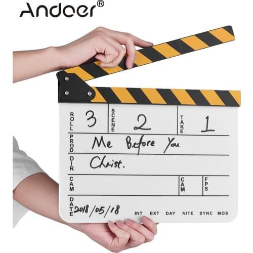 Director Video Acrylic Clapboard Clap Board Dry Erase TV Film Movie Clapper Board Slate with Yellow Black White Stick 30*19cm