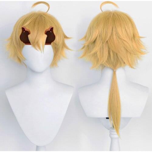 Genshin Impact Tohma Cosplay Wigs Orange Brown Ponytail Heat Resistant Hair Synthetic Game Anime Cosplay Wig + Wig Cap
