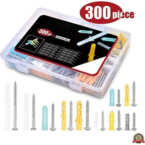 Plastic Drywall Wall Anchors Screw Assortment Kit 300 Pcs Plastic Self Drilling Hollow-Wall Drywall Anchors with Screws Kit