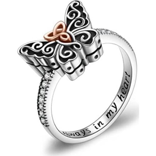 Silver Color Butterfly Urn Ring for Ashes Knot Memorial Keepsake Jewelry Cremation Ring for Women