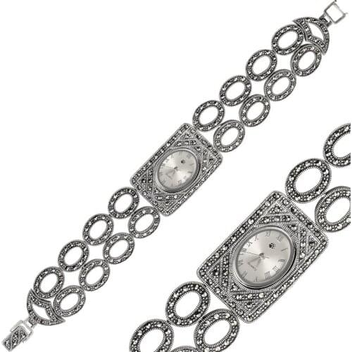 Silverlina Silver Marcasite Sterling Sleeve Clock
