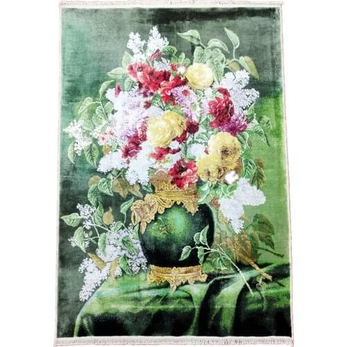 Seeykeep™ 2x3ft Flower Vase With Green Backcolor Silk Handknotted Morden Rug-FC3016107