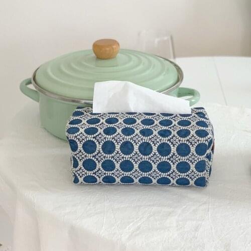 Denim Embroidery Fabric Tissue Box Light Luxury Paper Box Household Paper Storage Container Living Room Dining Decoration