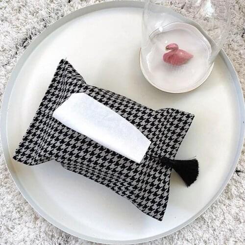 Fabric Houndstooth Light Luxury Cotton And Linen Tassel Tissue Box Car Living Room Dining Room Nordic Pumping Paper Bag Napkin