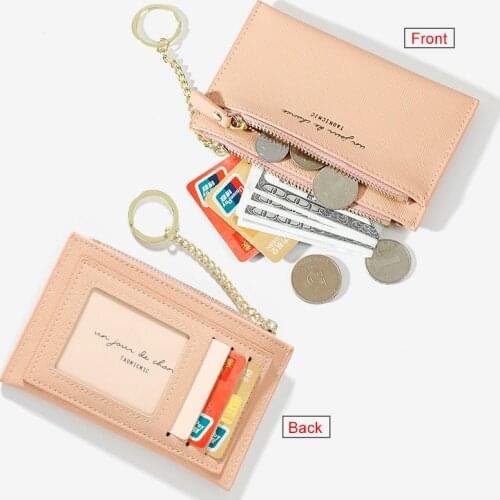 High Quality Fashion Designer Card Holder For Women Zipper Coin Pocket Purses Ladier Key Chain Purse Small Wallet Female