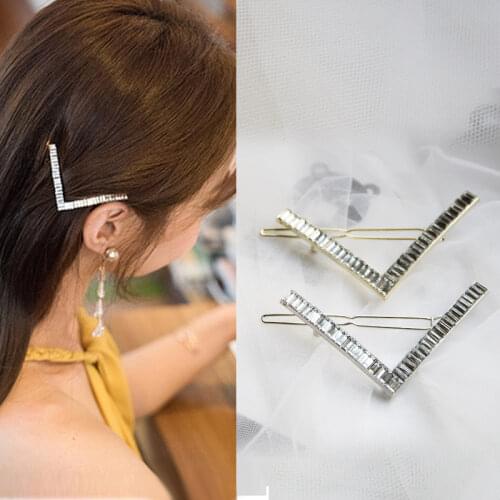1 Pc Rhinestone V Shape Hairpin Hair Clip Barrette Lady Women Long Hair Clip Pin Holder Hair Accessories for Wedding Party Gift