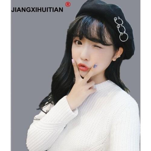 Women Beret Hat Solid Color Plain Winter Hats for Women Wool Feel Winter Beret Hat with Ring chapeu feminino casquette
