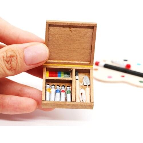 1:12 Dollhouse Miniature Artist Paint Pen Wood Box Toys For Dolls