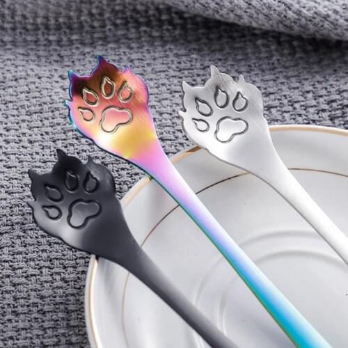 1PC Cute Dog Paw Design Spoons Stainless Steel Long Handle Ice Cream Dessert Coffee Tea Spoon Flatware Teaspoons Dinnerware