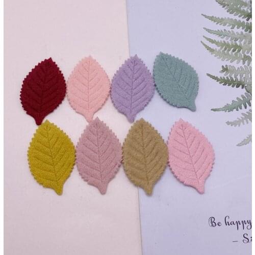 100Pcs/Lot 3.5*2CM Double Side Felt Leaf Padded Appliques For DIY Clothes Sewing Supplies Hair Clip Bow Decoration