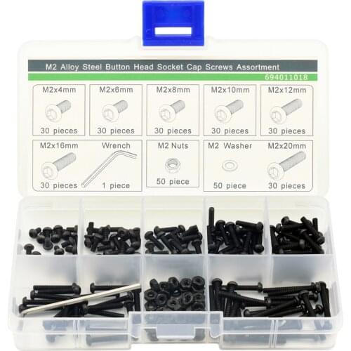 140pc M2 Steel Hex Button Socket Cap Screw Assortment Kit Black