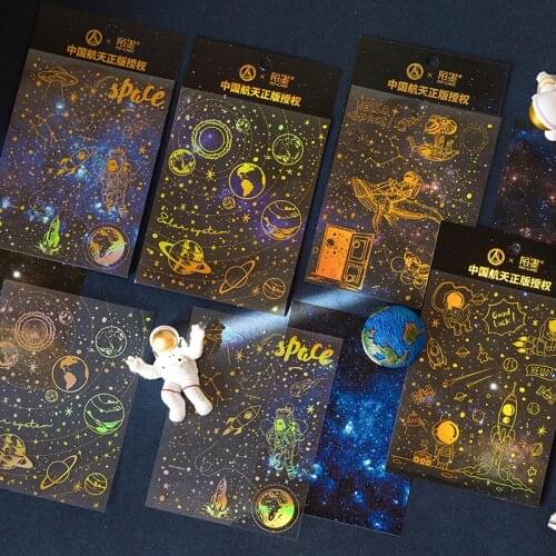 2Pcs/Lot Vintage Solar Galaxy Space Astronaut Golden PET Sticker Package DIY Diary Journal Decoration Sticker Album Scrapbooking