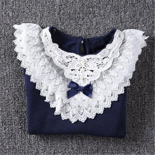 Cheap 2018 Autumn Girls School Blouses Children Clothing Baby Girl Clothes Lace Cotton Child Shirts Kids Clothes Blusas 3-13Y