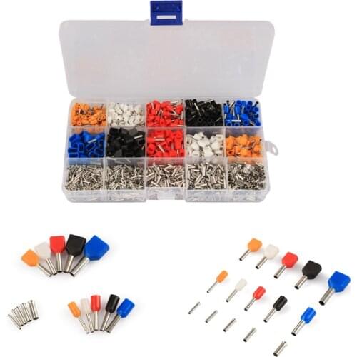 2340Pcs Mixed 15 Models Dual Ferrule Kit Electrical Crimping Wire Connectors Cord Wire End Crimp Terminal Assorted Kit