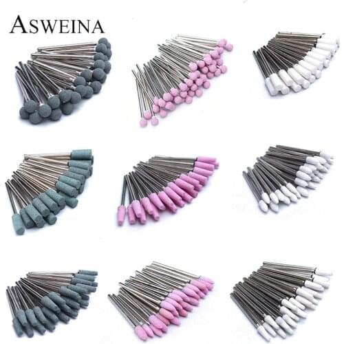 50pcs/Set Corundum Nail Drill Bit Milling Cutters Rotary Ceramic Stone Bur Electric Drills Bits For Manicure Pedicure Machine