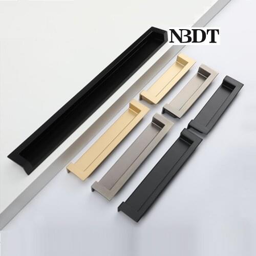 8Pcs Zinc Alloy Edge Built-in Finger Pull For Cabinet Cupboard Closet Door Drawer Gold Bronze Matte Black