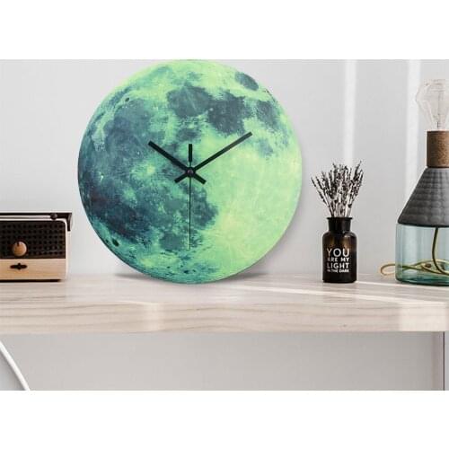 Abstract Moon Luminous Wall Clock 30 cm 2019 New Arrival MDF Wood Circular Quartz Clocks Home Decor Bedroom Decoration Gifts
