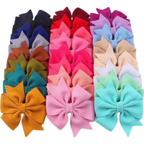 24 Pcs/Lot 3.7'' Waffle Style Solid Hair Bows for Girls Pinwheel Fabric Bow with Alligator Clips Barrettes Kids Hair Accessories