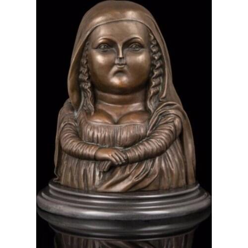 30 CM Western Art Deco Bronze Women Girl Adorable version Mona Lisa Sculpture