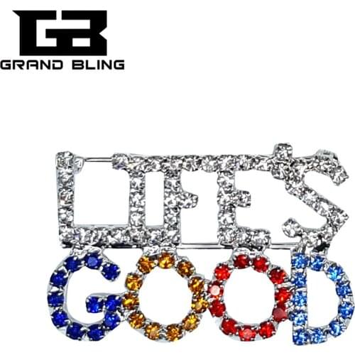 Fantastic Gift Sparkly Crystal Brooch "LIFES GOOD" Words Breastpin Ornament and Hat/Bag Decoration