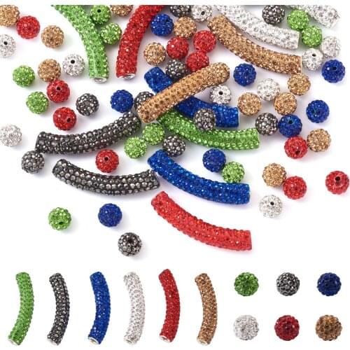 10-72Pcs Clay Pave Disco Ball Czech Crystal Rhinestone Beads Charm Tube Spacer Bead 47x9mm for Bracelet Necklace Jewelry Making