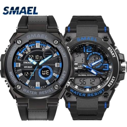 SMAEL Sports Popular Mens Watch Stopwatch Timer Luminous Hands Digital Dual Display Anti-fall Automatic Date Update