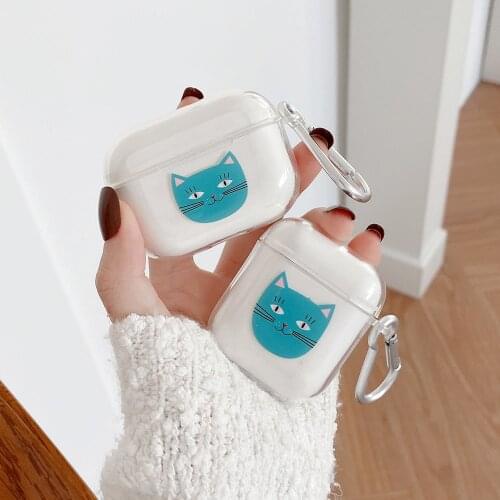 Cute Cartoon Cat Transparent Earphone Case For Apple AirPods 1 2 Pro 3 Case Soft TPU Charging Box Accessories Protector Cover