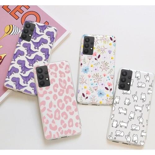 For Samsung Galaxy A32 Capa 6.4" Silicone Clear Transparent TPU Flower Animal Case For Samsung a32 a 32 4G Bumper Funda Etui Bag