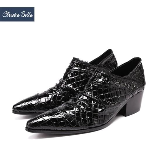 Christia Bella Fashion Business Real Leather Men Formal Shoes Height Increasing Mid Heel Men Shoes Party Wedding Dress Shoes