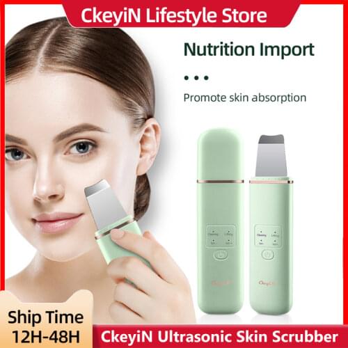 CkeyiN Ultrasonic EMS Facial Skin Scrubber Spatula Ion Face Massager Blackhead Remover Pore Cleaner Wrinkle USB Rechargeable