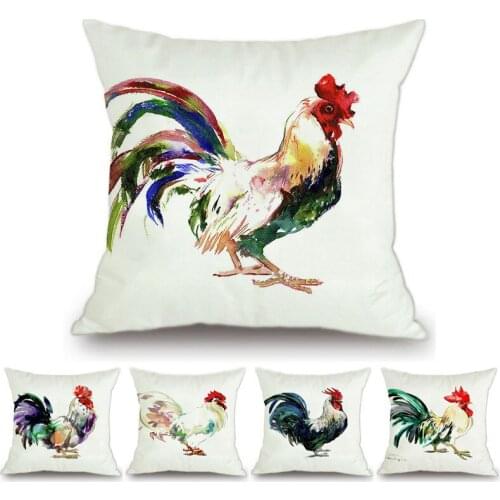 Cock Water Color Home Decor Sofa Throw Pillow Case Ink Chicken Design Square Decorative Cushion Cover Velvet Pillowcase Cojines