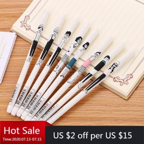 40 Pcs Handpainted Characters Facial Expression Neutral Pen Lovely Fresh Student Stationery Water Office Supplies Signature Pen
