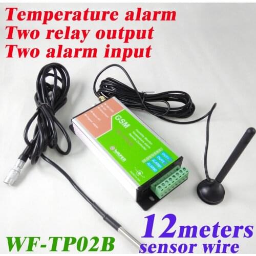 Free shipping GSM remote controller SMS GSM temperature alarm monitoring WF-TP02B with 12 meter length wafer proof sensor