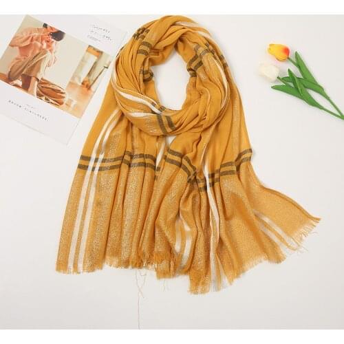 2021 Newest Plaid Shiny Cotton Hijab Navy Blue Scarf Muslim Woman Veil Striped Uneven Spain Headscarf Islamic Bandana 180*80cm