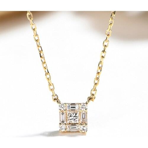 Exquisite Fashion Silver Superfine Necklace Golden Square Lady Transparent Cubic Zirconia Clavicle Chain Simple Jewelry Gift