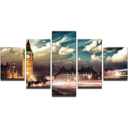 London Night Street Lights Decoration Wall Art Picture City Skyline Landscape Canvas Painting Big Ben Art Poster Frame