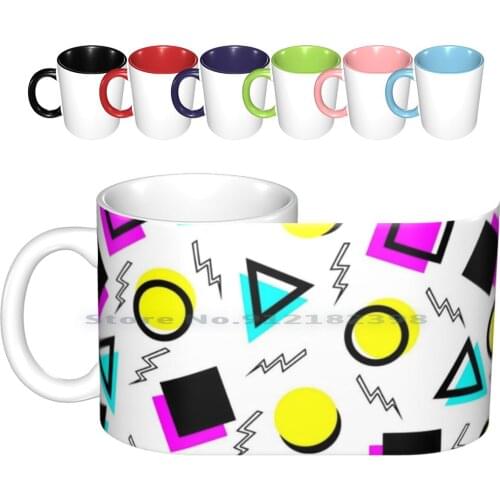 80s Geometric Ceramic Mugs Coffee Cups Milk Tea Mug 80s Geometric Pattern Blue Pink Yellow Purple Retro Vintage Fashion Style